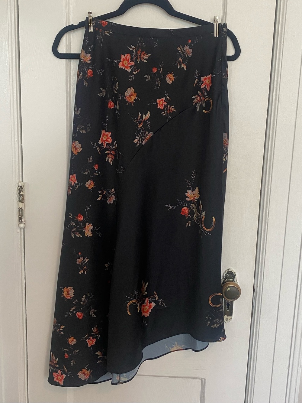 AllSaints Luisa Tanana Black Floral Horseshoe Asymmetric Midi Skirt US 2